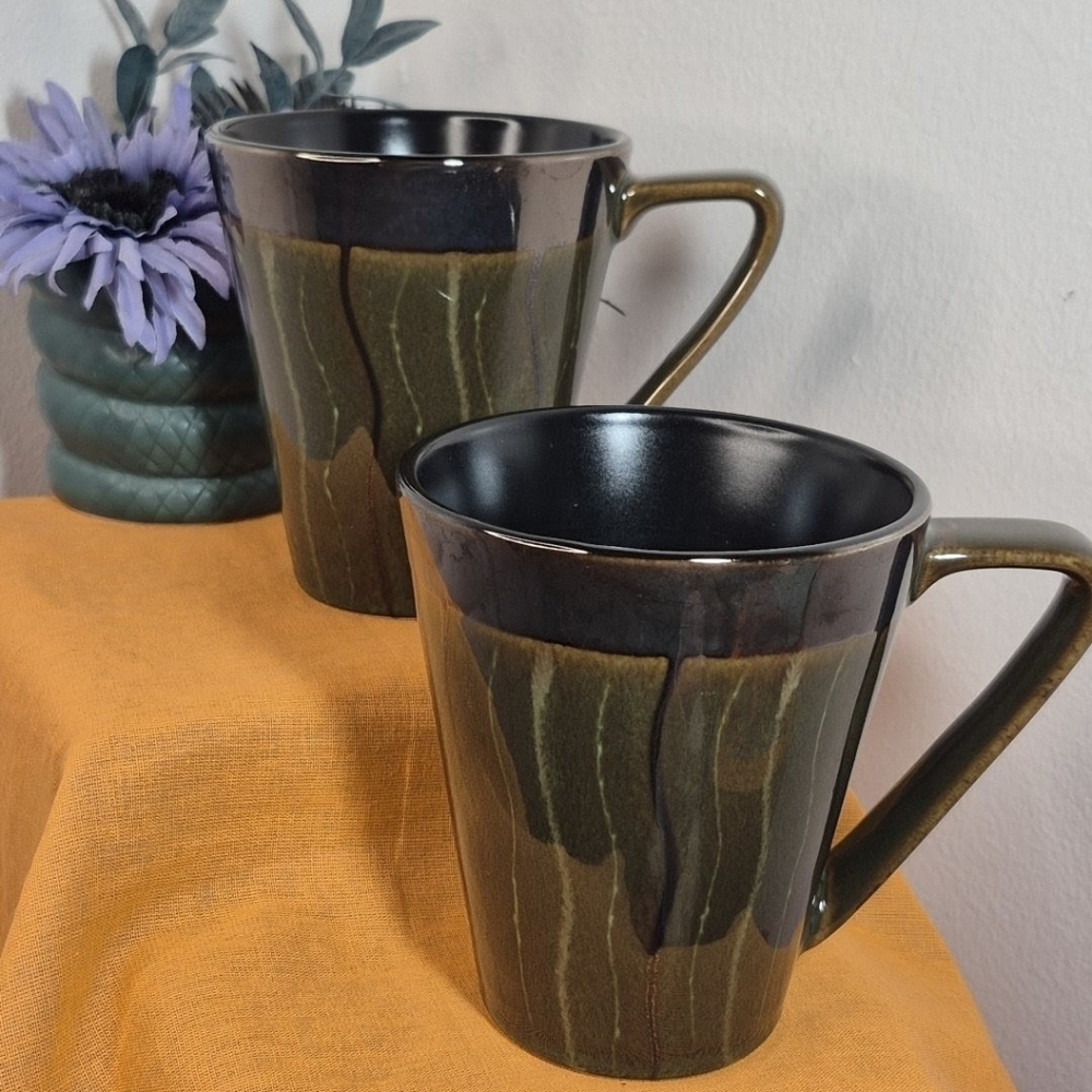 Pair of Bowring Glazed Ceramic Coffee Mugs 16 oz